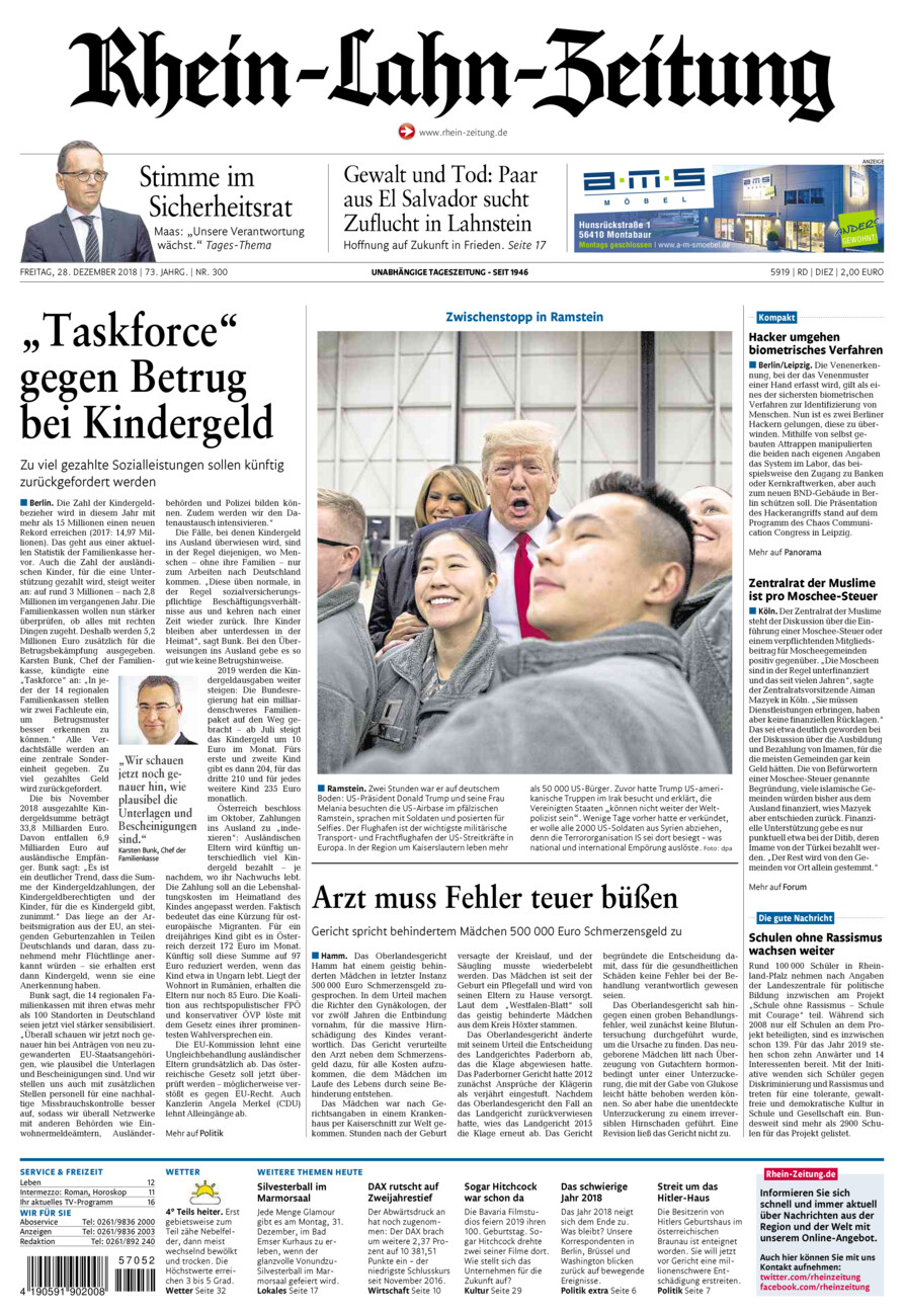 Rhein-Lahn-Zeitung Diez (Archiv) vom Freitag, 28.12.2018