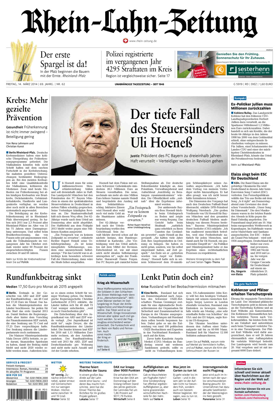 Rhein-Lahn-Zeitung Diez (Archiv) vom Freitag, 14.03.2014