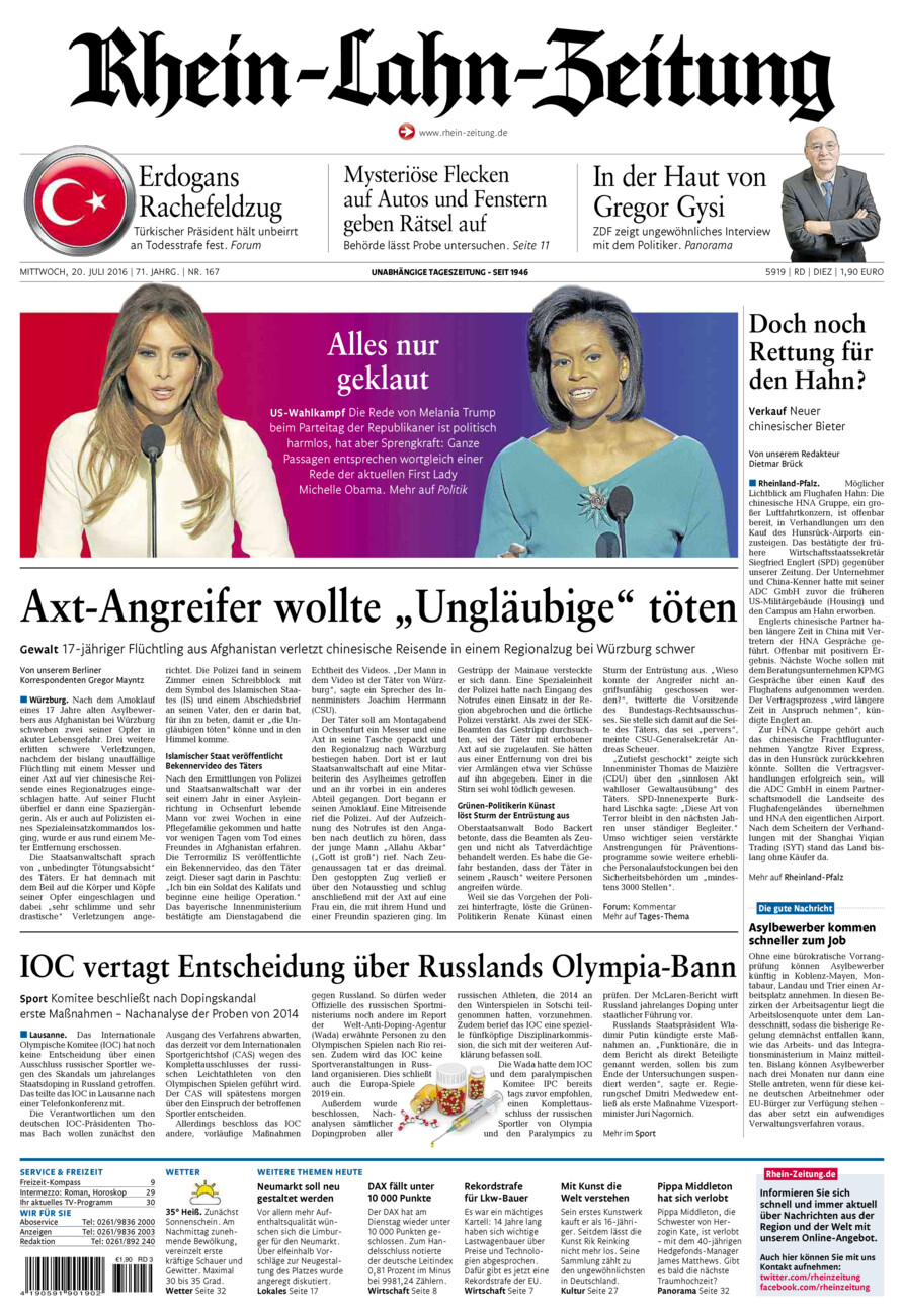 Rhein-Lahn-Zeitung Diez (Archiv) vom Mittwoch, 20.07.2016