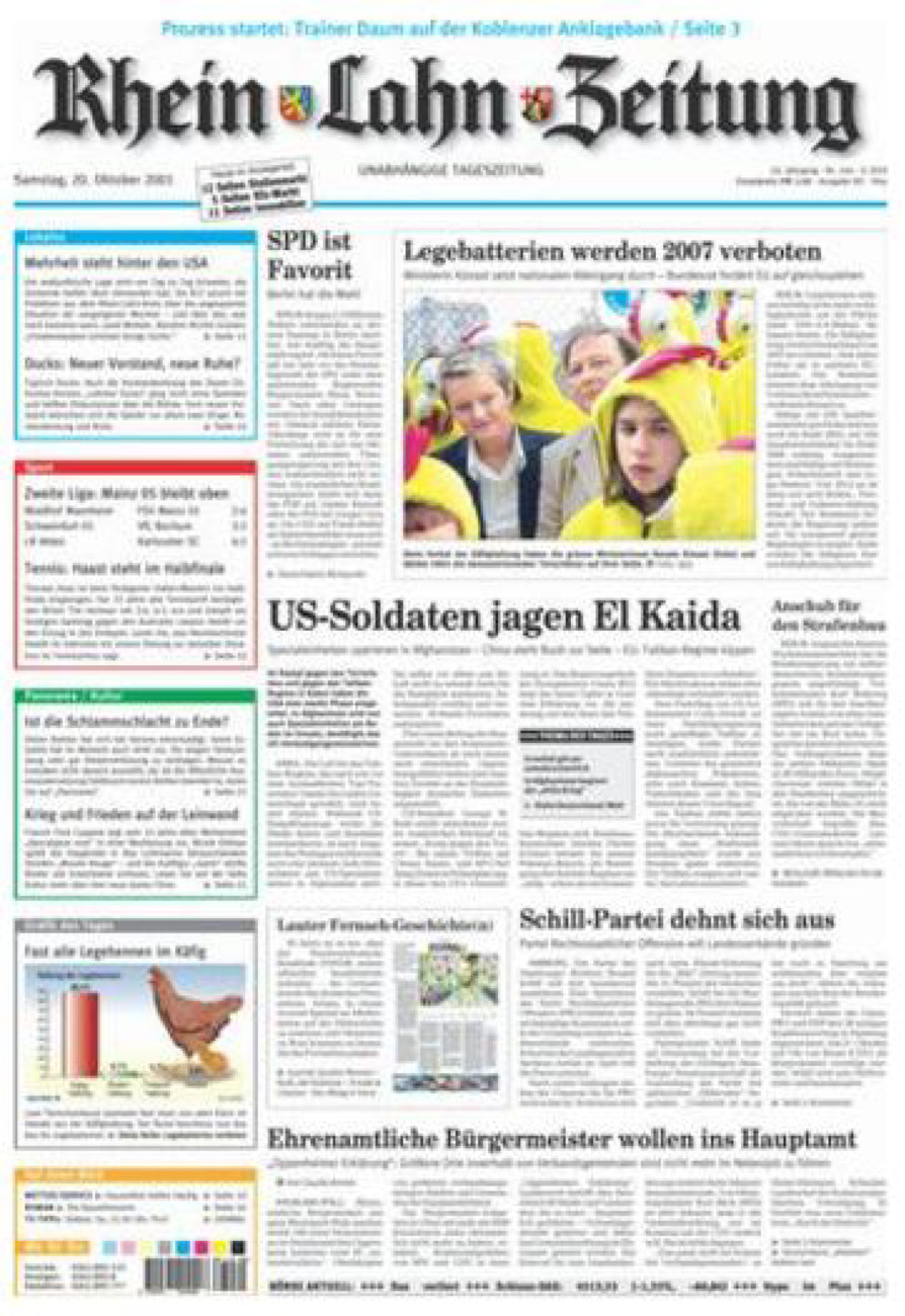 Rhein-Lahn-Zeitung Diez (Archiv) vom Samstag, 20.10.2001