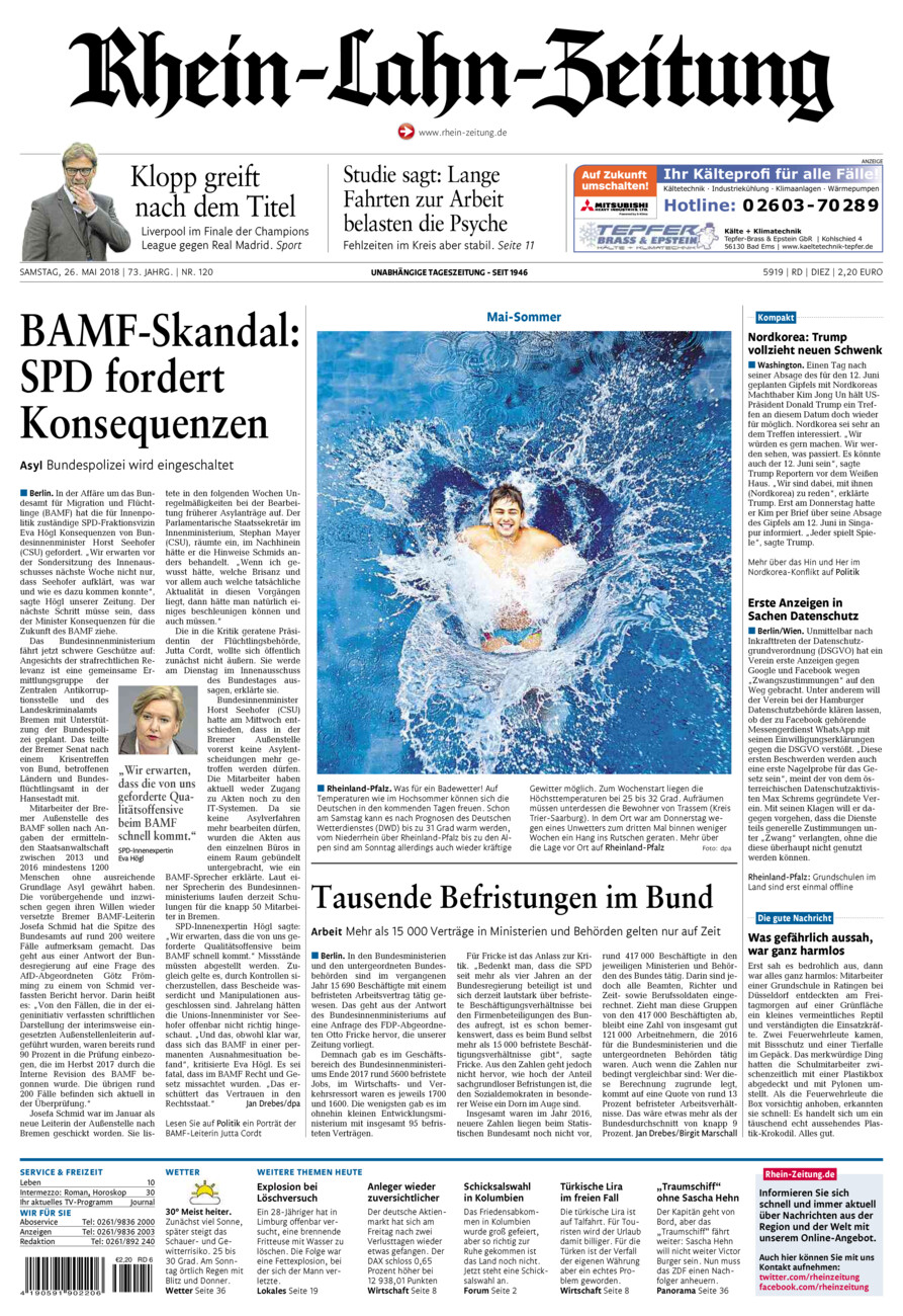 Rhein-Lahn-Zeitung Diez (Archiv) vom Samstag, 26.05.2018