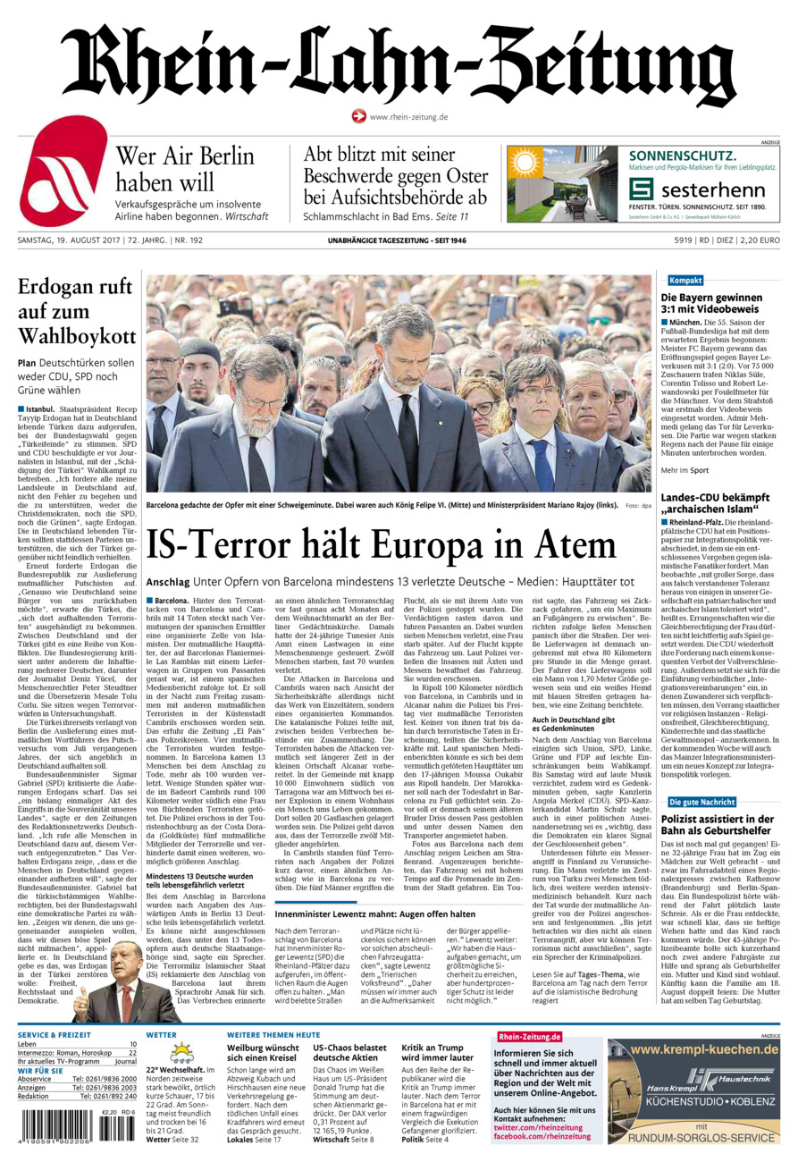 Rhein-Lahn-Zeitung Diez (Archiv) vom Samstag, 19.08.2017