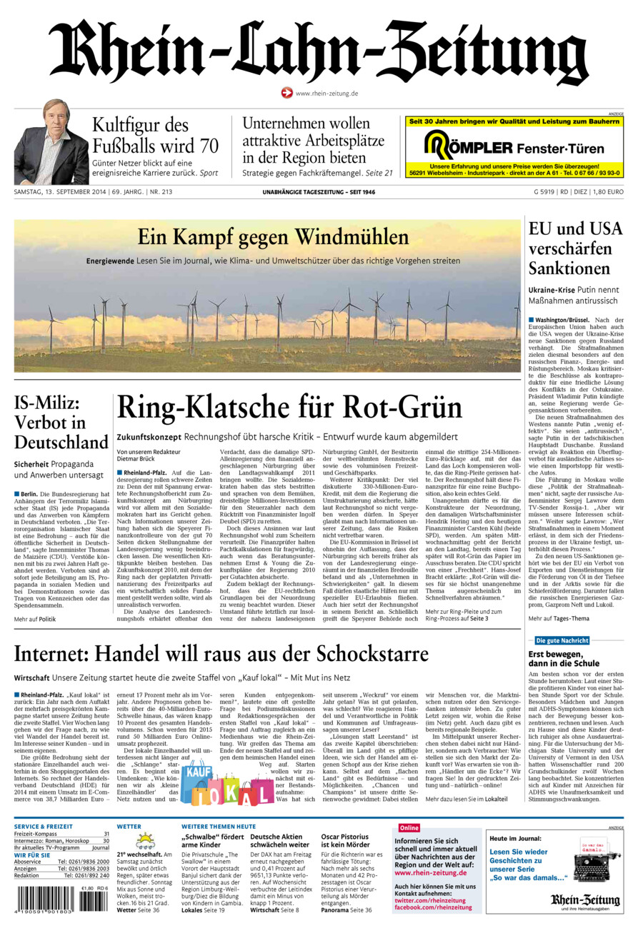 Rhein-Lahn-Zeitung Diez (Archiv) vom Samstag, 13.09.2014