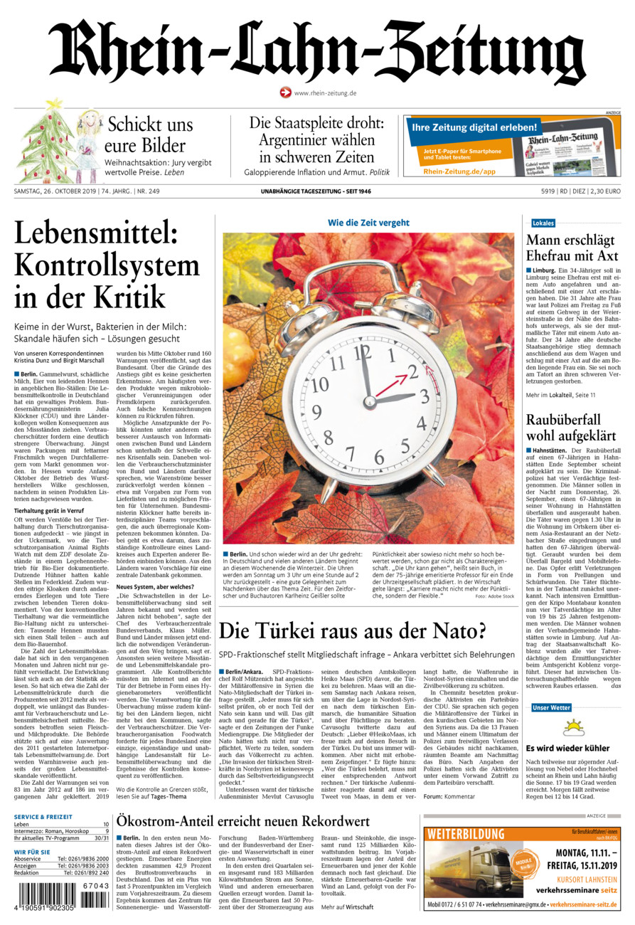 Rhein-Lahn-Zeitung Diez (Archiv) vom Samstag, 26.10.2019