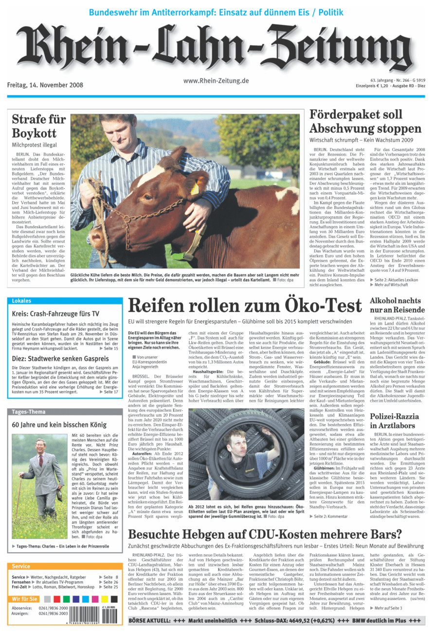 Rhein-Lahn-Zeitung Diez (Archiv) vom Freitag, 14.11.2008