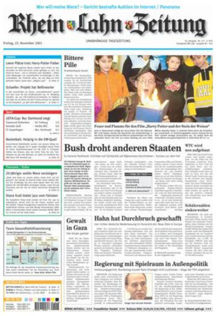 Rhein-Lahn-Zeitung Diez (Archiv) vom Freitag, 23.11.2001