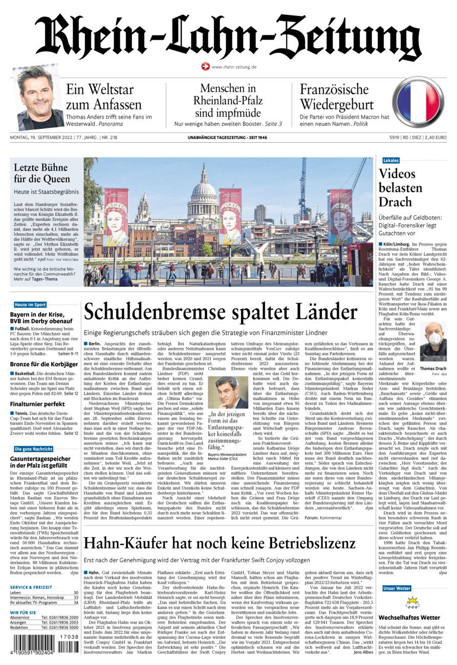 Rhein-Lahn-Zeitung Diez (Archiv) vom Montag, 19.09.2022