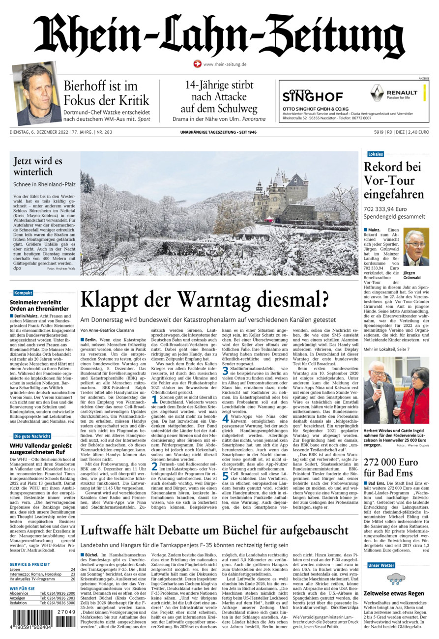 Rhein-Lahn-Zeitung Diez (Archiv) vom Dienstag, 06.12.2022