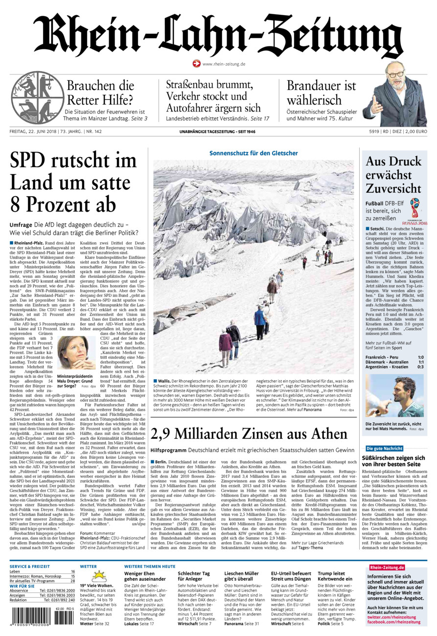 Rhein-Lahn-Zeitung Diez (Archiv) vom Freitag, 22.06.2018