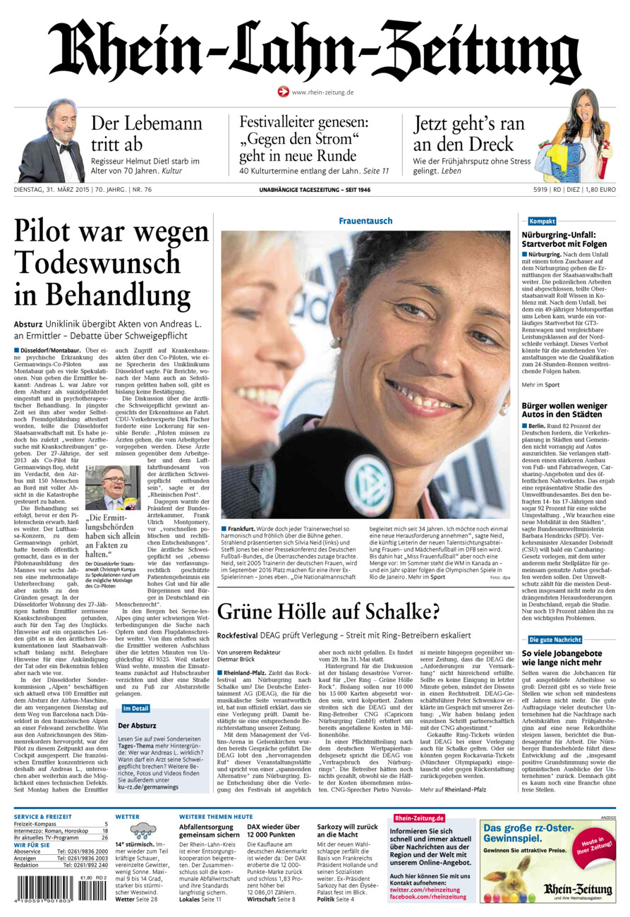 Rhein-Lahn-Zeitung Diez (Archiv) vom Dienstag, 31.03.2015