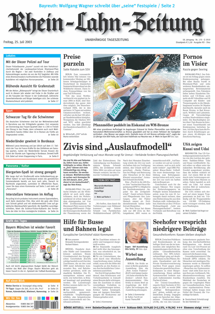 Rhein-Lahn-Zeitung Diez (Archiv) vom Freitag, 25.07.2003