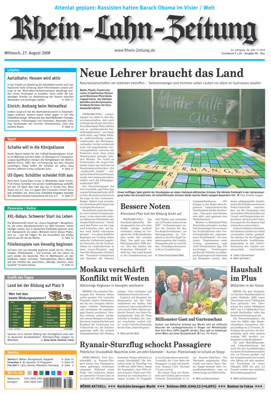 Rhein-Lahn-Zeitung Diez (Archiv) vom Mittwoch, 27.08.2008