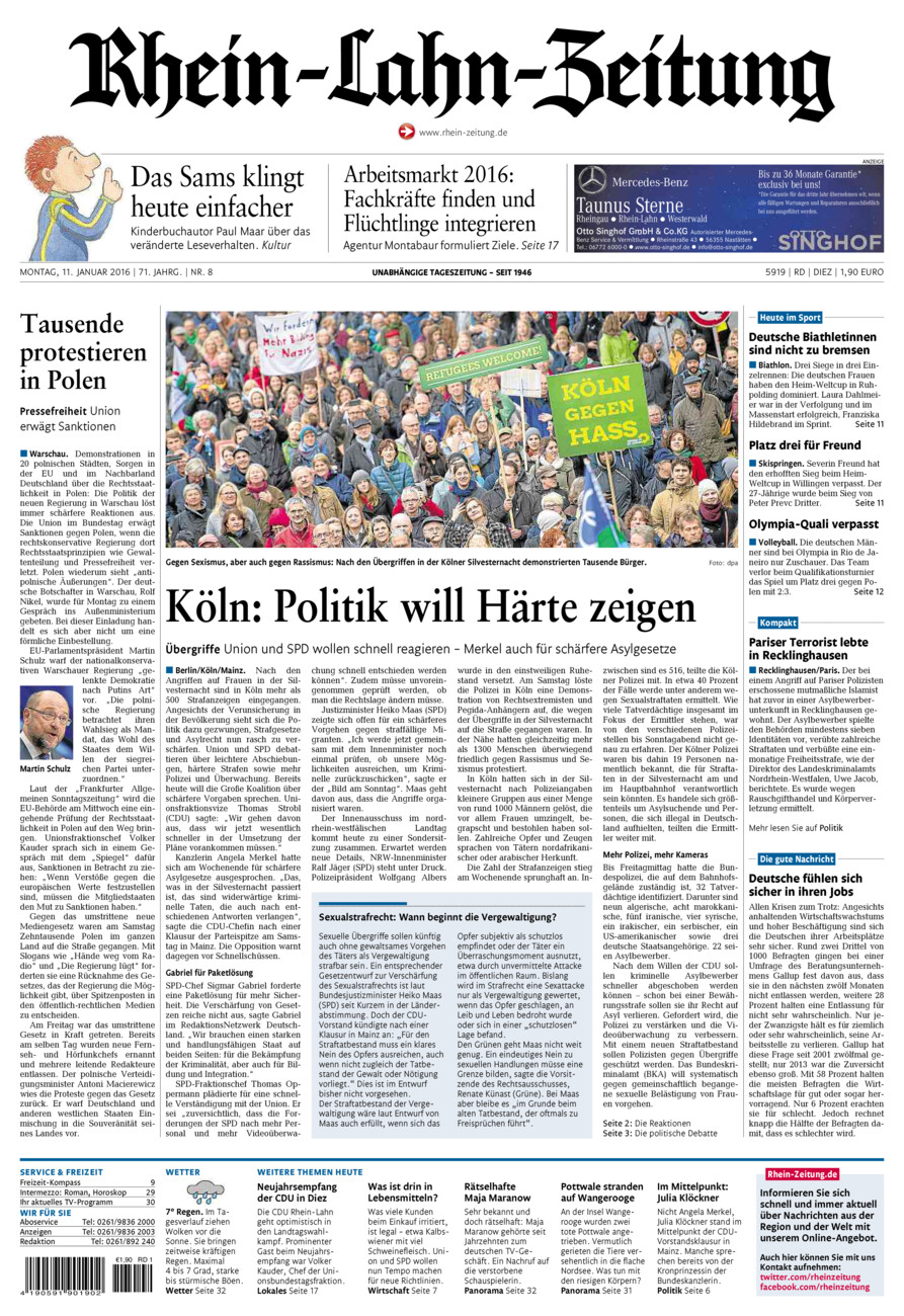 Rhein-Lahn-Zeitung Diez (Archiv) vom Montag, 11.01.2016