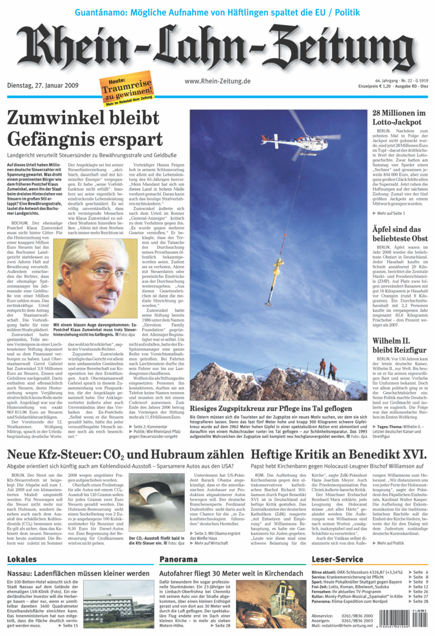 Rhein-Lahn-Zeitung Diez (Archiv) vom Dienstag, 27.01.2009