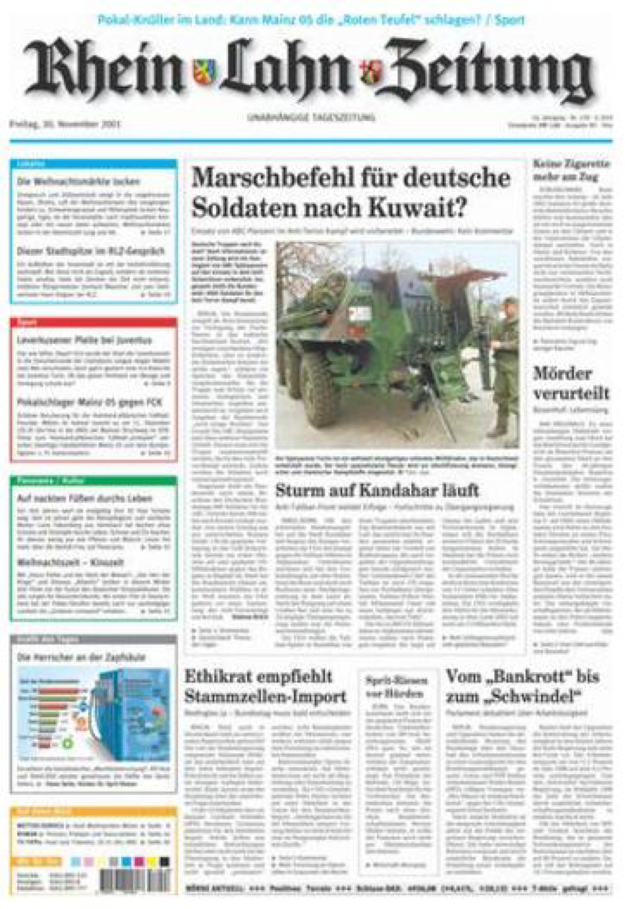 Rhein-Lahn-Zeitung Diez (Archiv) vom Freitag, 30.11.2001