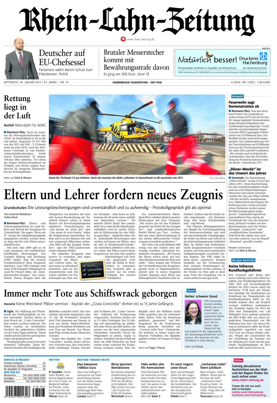 Rhein-Lahn-Zeitung Diez (Archiv) vom Mittwoch, 18.01.2012