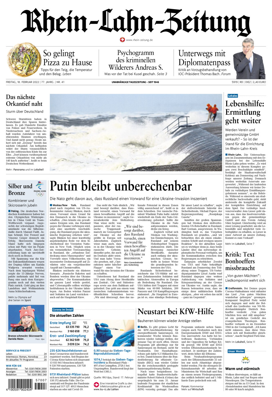 Rhein-Lahn-Zeitung Diez (Archiv) vom Freitag, 18.02.2022