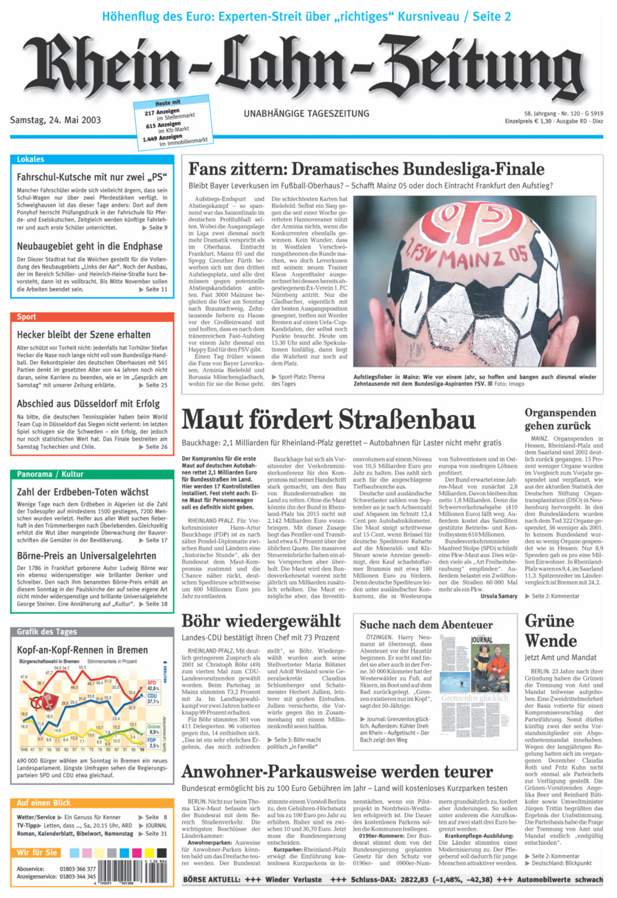 Rhein-Lahn-Zeitung Diez (Archiv) vom Samstag, 24.05.2003