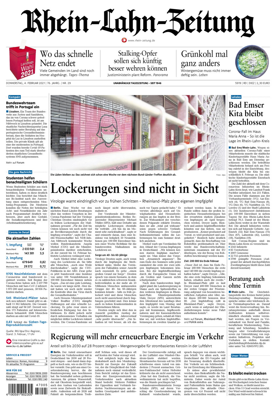 Rhein-Lahn-Zeitung Diez (Archiv) vom Donnerstag, 04.02.2021