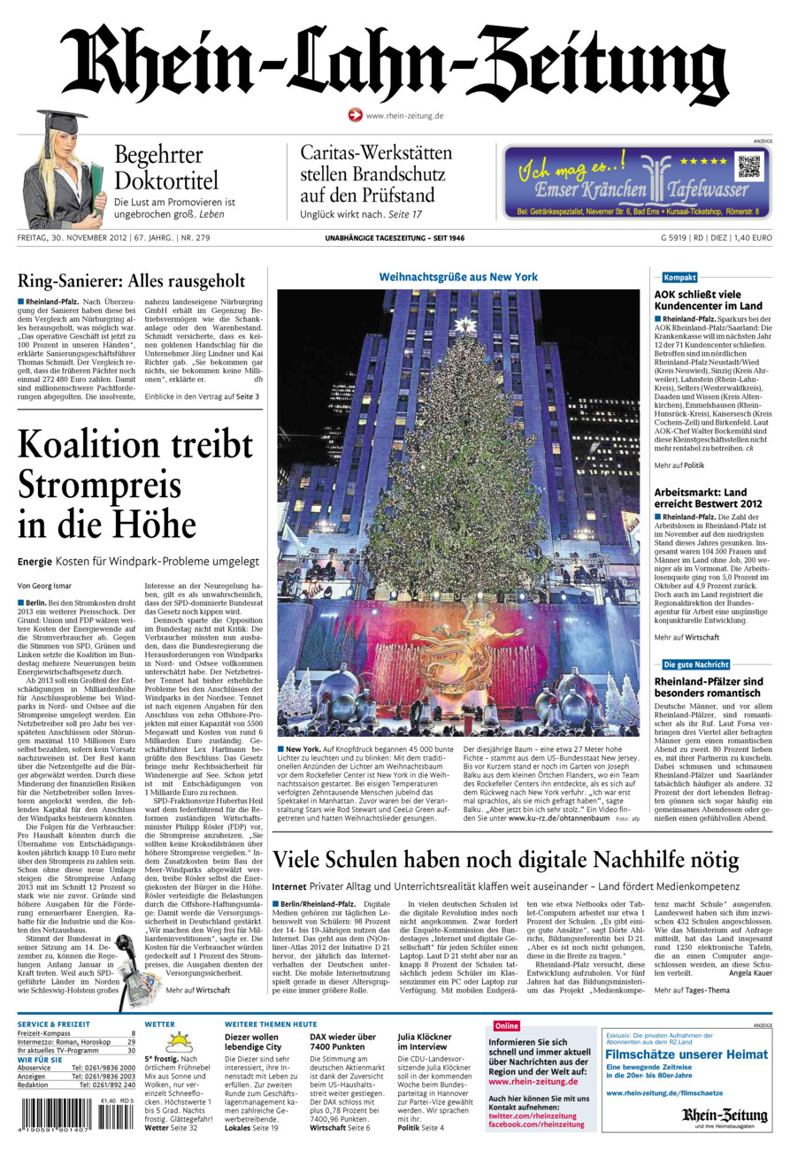 Rhein-Lahn-Zeitung Diez (Archiv) vom Freitag, 30.11.2012