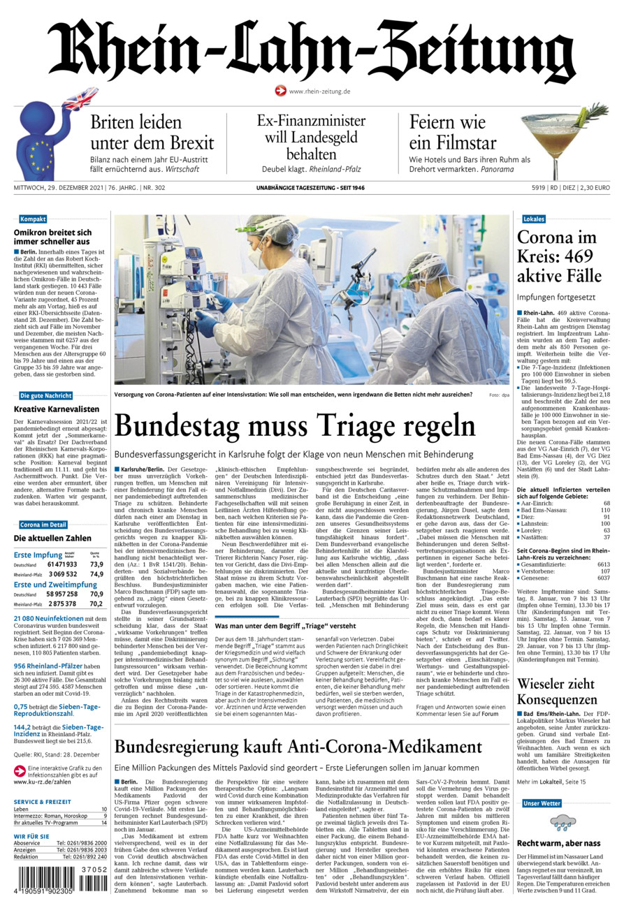 Rhein-Lahn-Zeitung Diez (Archiv) vom Mittwoch, 29.12.2021