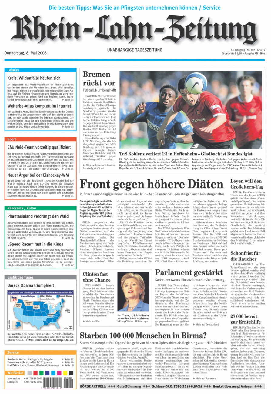 Rhein-Lahn-Zeitung Diez (Archiv) vom Donnerstag, 08.05.2008
