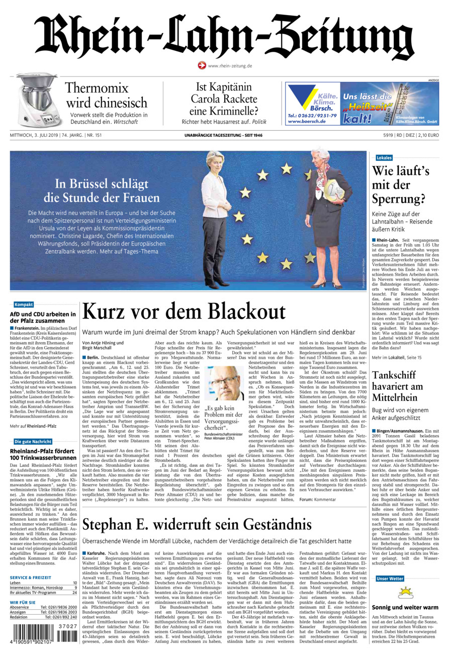 Rhein-Lahn-Zeitung Diez (Archiv) vom Mittwoch, 03.07.2019
