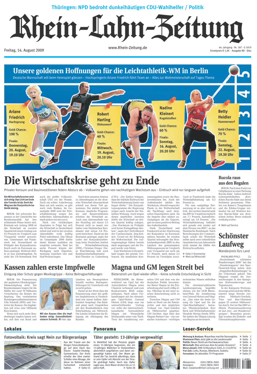 Rhein-Lahn-Zeitung Diez (Archiv) vom Freitag, 14.08.2009