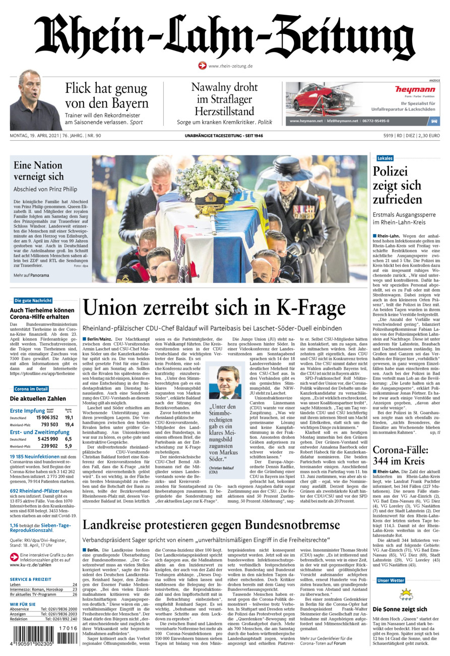 Rhein-Lahn-Zeitung Diez (Archiv) vom Montag, 19.04.2021