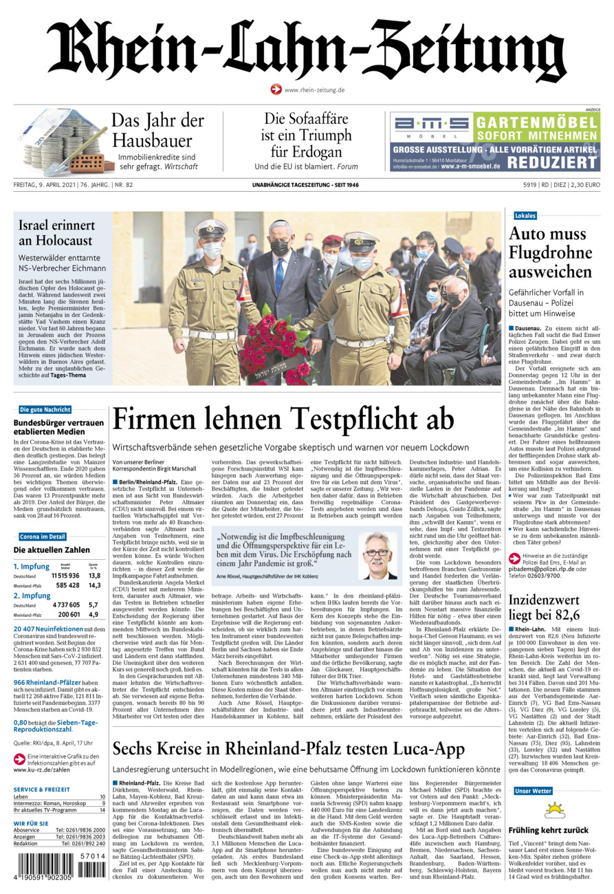 Rhein-Lahn-Zeitung Diez (Archiv) vom Freitag, 09.04.2021