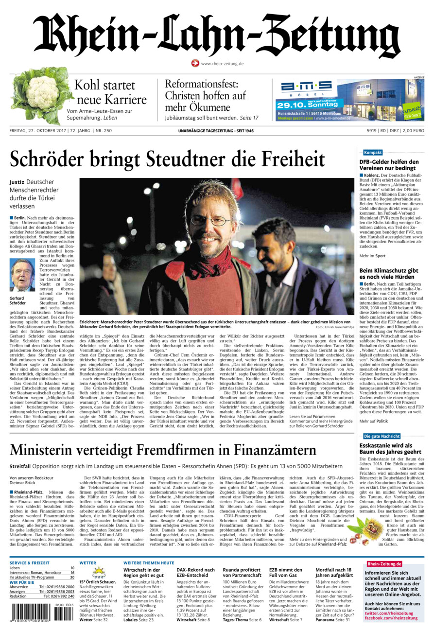 Rhein-Lahn-Zeitung Diez (Archiv) vom Freitag, 27.10.2017