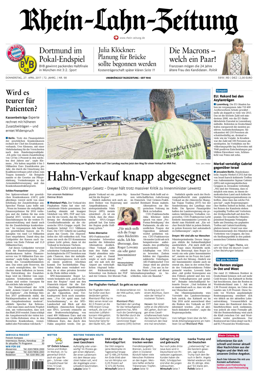 Rhein-Lahn-Zeitung Diez (Archiv) vom Donnerstag, 27.04.2017