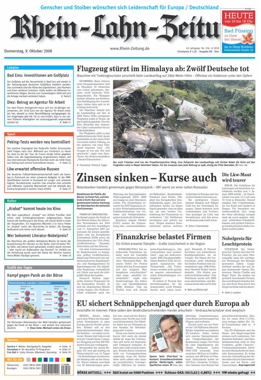 Rhein-Lahn-Zeitung Diez (Archiv) vom Donnerstag, 09.10.2008