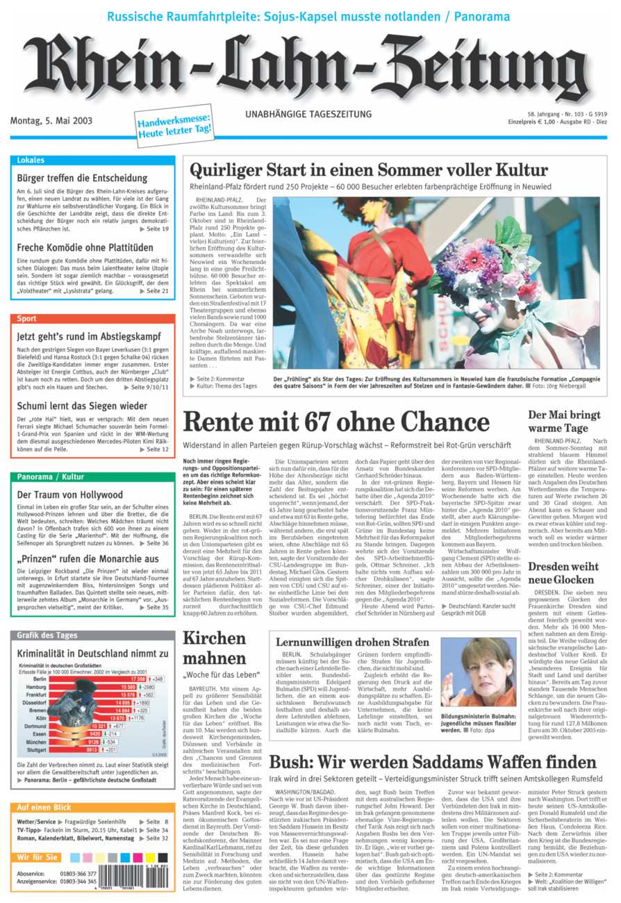 Rhein-Lahn-Zeitung Diez (Archiv) vom Montag, 05.05.2003