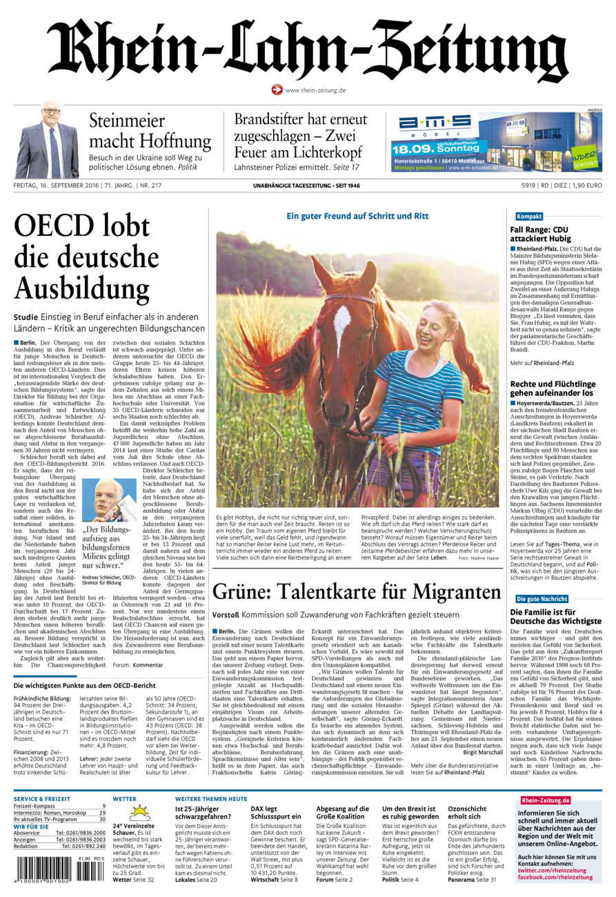 Rhein-Lahn-Zeitung Diez (Archiv) vom Freitag, 16.09.2016
