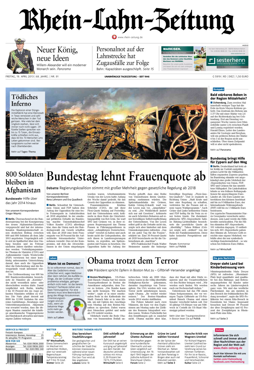 Rhein-Lahn-Zeitung Diez (Archiv) vom Freitag, 19.04.2013
