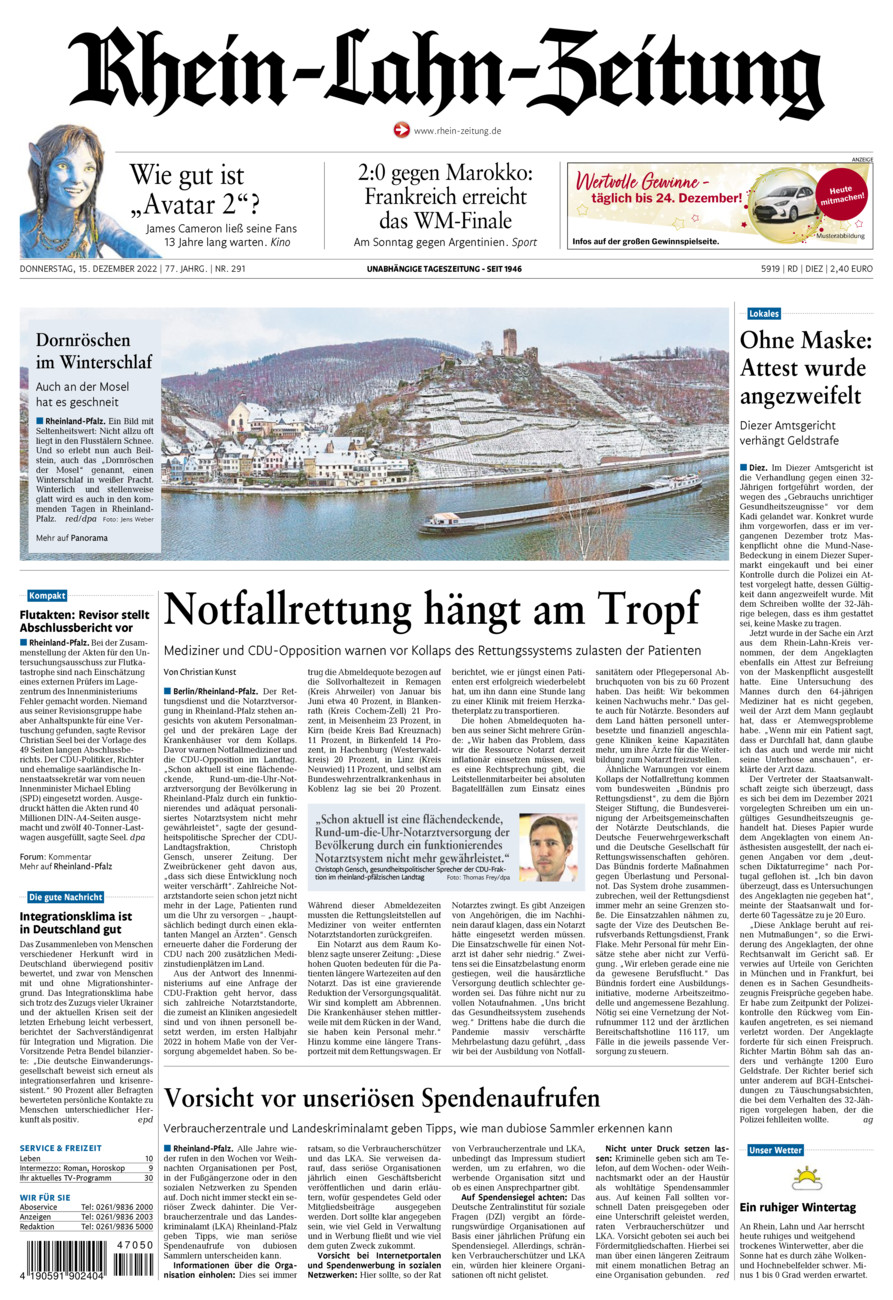 Rhein-Lahn-Zeitung Diez (Archiv) vom Donnerstag, 15.12.2022
