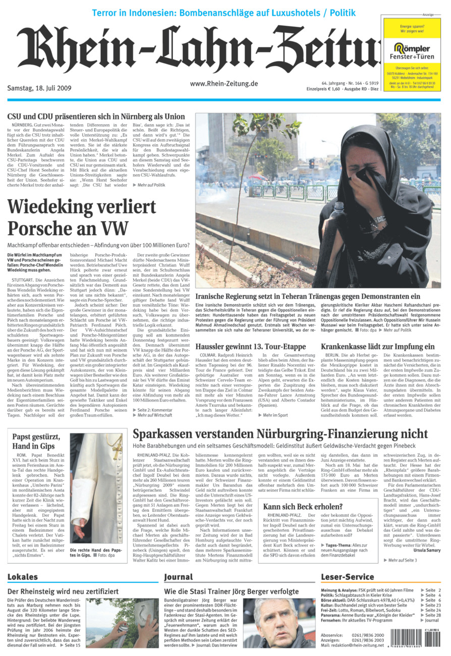 Rhein-Lahn-Zeitung Diez (Archiv) vom Samstag, 18.07.2009