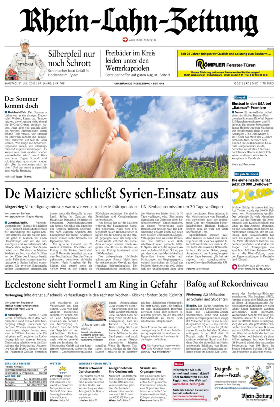 Rhein-Lahn-Zeitung Diez (Archiv) vom Samstag, 21.07.2012