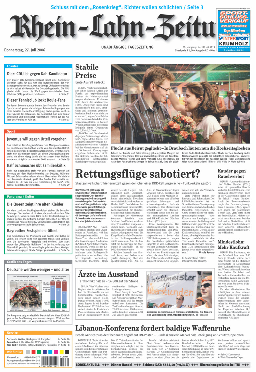 Rhein-Lahn-Zeitung Diez (Archiv) vom Donnerstag, 27.07.2006