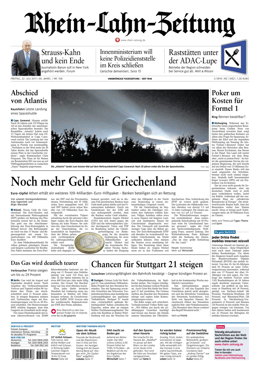 Rhein-Lahn-Zeitung Diez (Archiv) vom Freitag, 22.07.2011