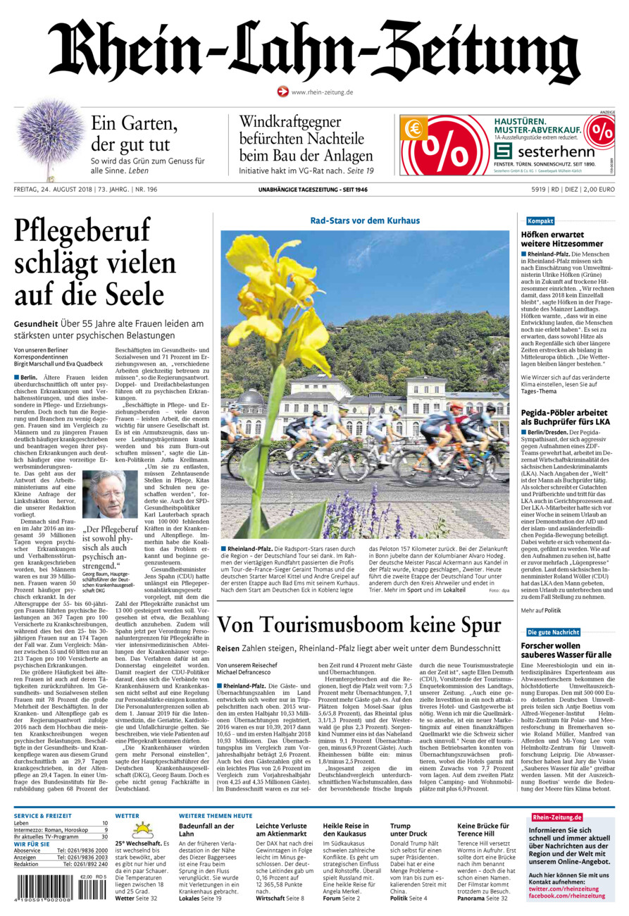 Rhein-Lahn-Zeitung Diez (Archiv) vom Freitag, 24.08.2018