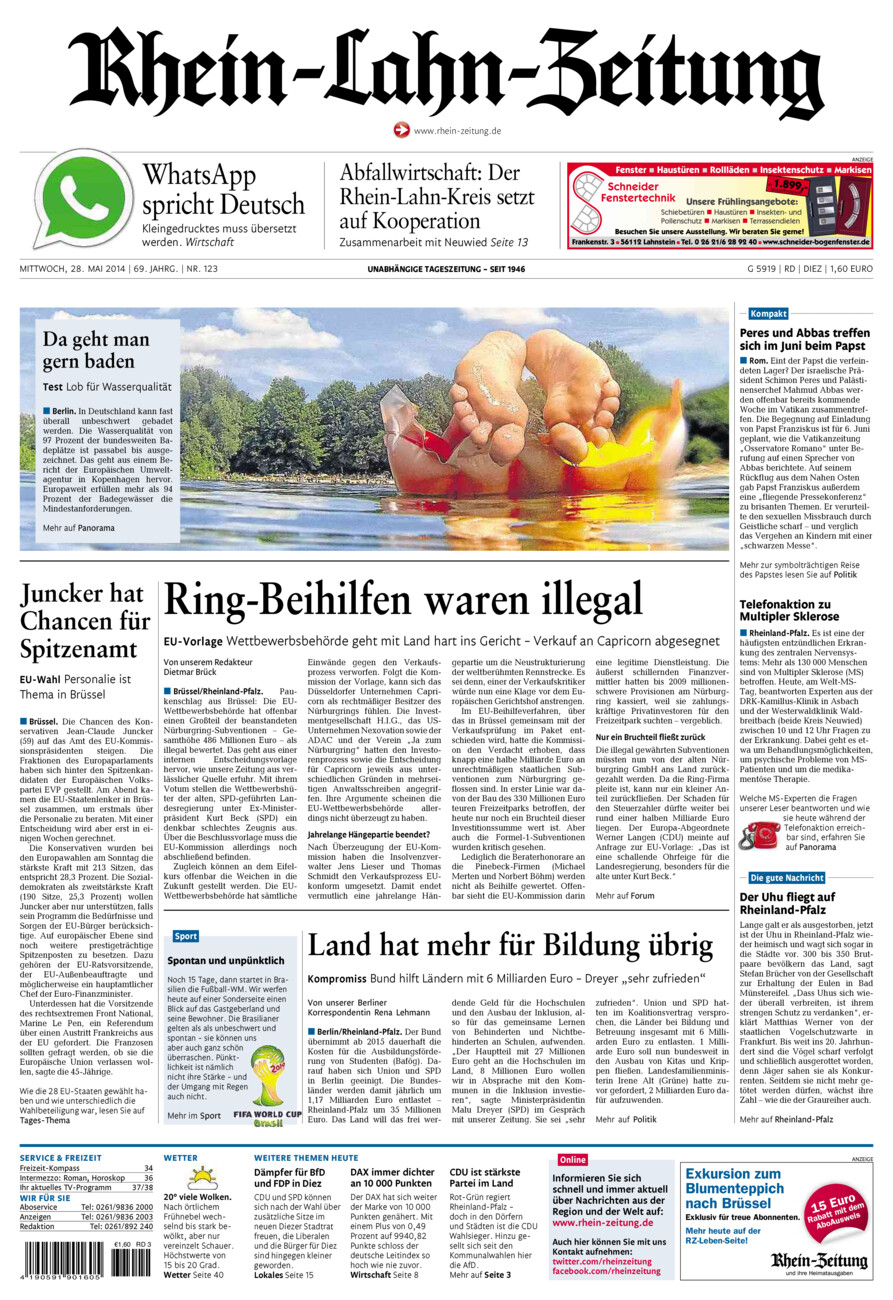 Rhein-Lahn-Zeitung Diez (Archiv) vom Mittwoch, 28.05.2014