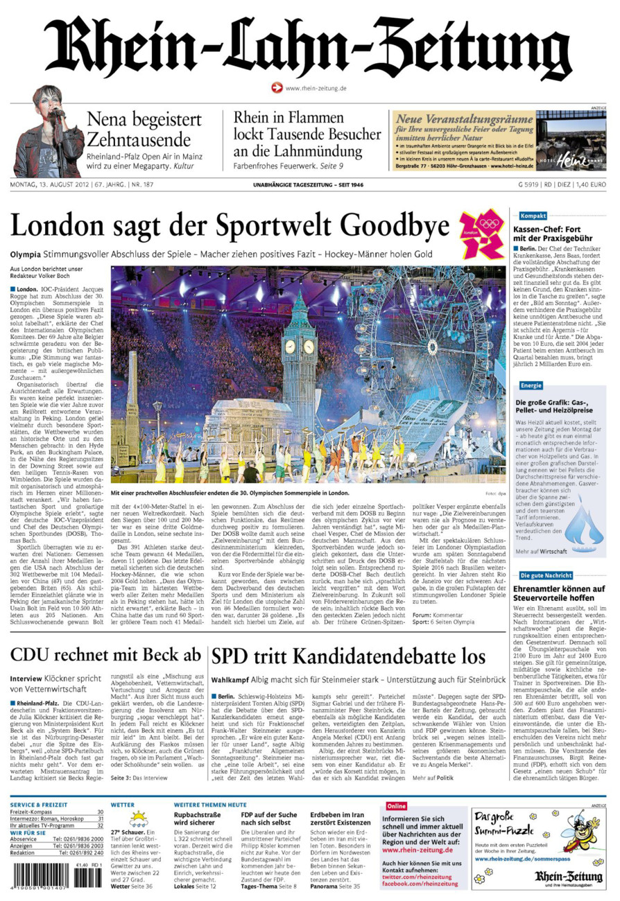 Rhein-Lahn-Zeitung Diez (Archiv) vom Montag, 13.08.2012