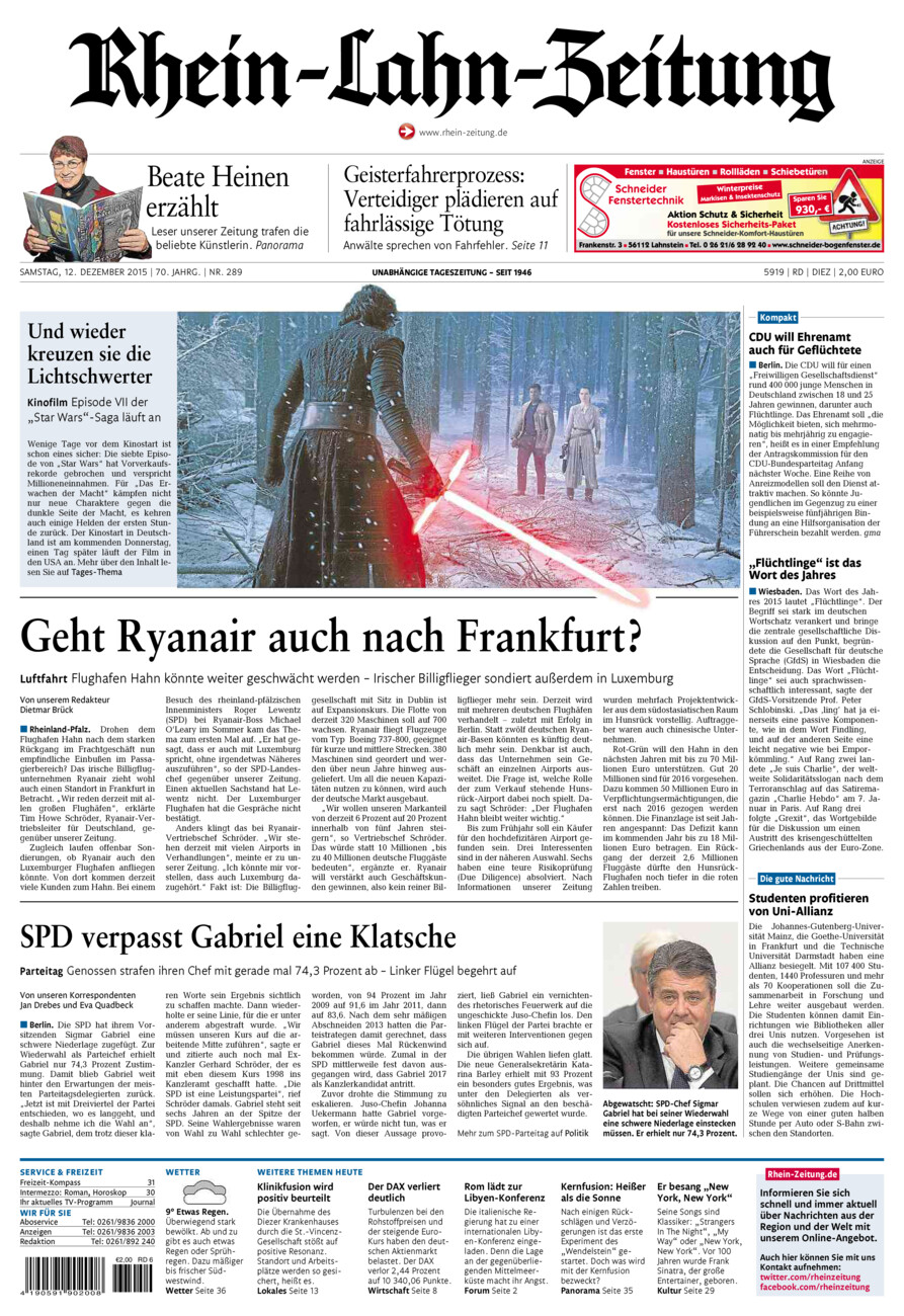 Rhein-Lahn-Zeitung Diez (Archiv) vom Samstag, 12.12.2015