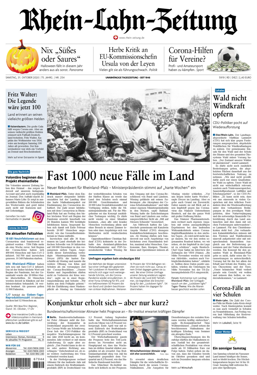Rhein-Lahn-Zeitung Diez (Archiv) vom Samstag, 31.10.2020