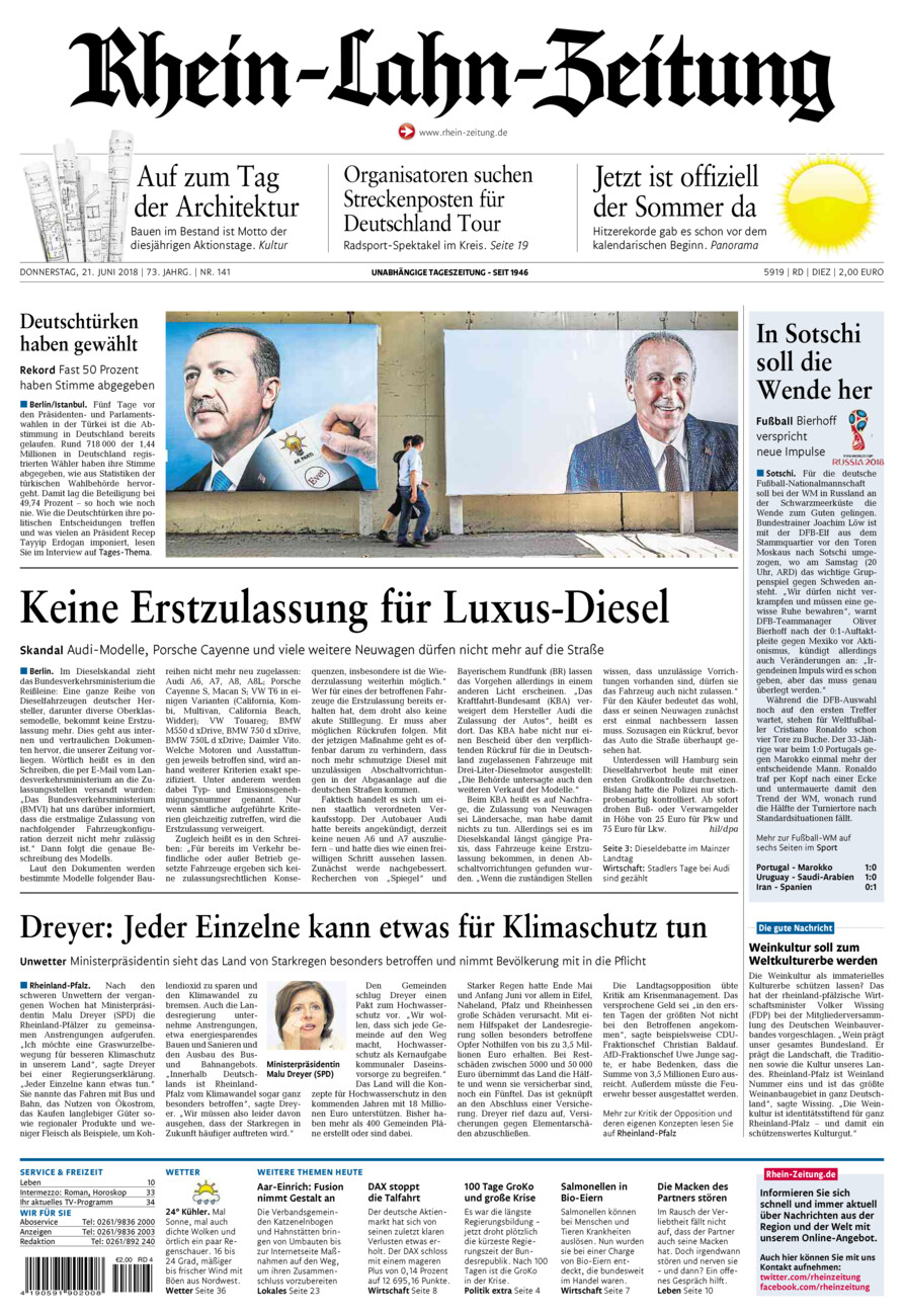 Rhein-Lahn-Zeitung Diez (Archiv) vom Donnerstag, 21.06.2018