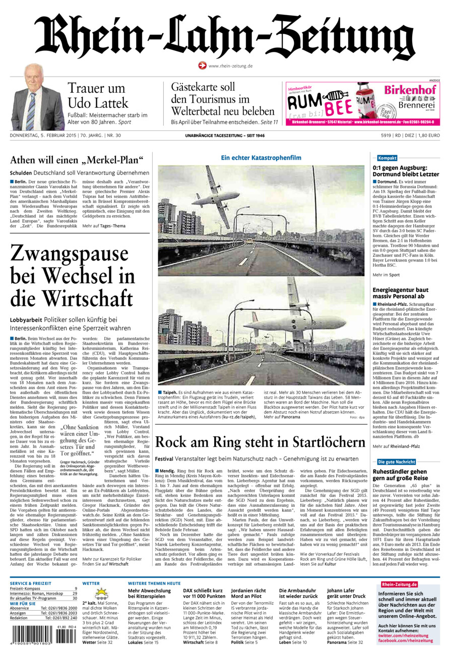 Rhein-Lahn-Zeitung Diez (Archiv) vom Donnerstag, 05.02.2015