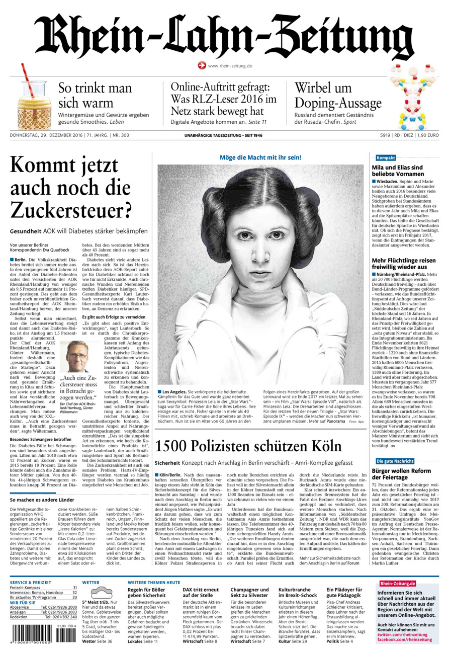 Rhein-Lahn-Zeitung Diez (Archiv) vom Donnerstag, 29.12.2016