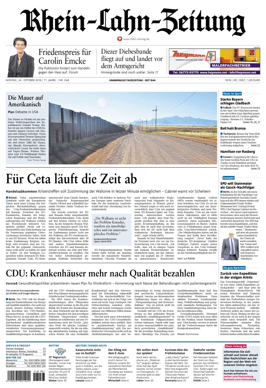 Rhein-Lahn-Zeitung Diez (Archiv) vom Montag, 24.10.2016